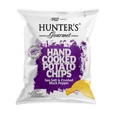 HUNTER GOURMET HAND COOKED CHIPS SEA SALT CRUSHED BLACK PEPPER 125GM