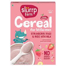 SLURRP FARM CEREAL STRAWBERRY RAGI & RICE WITH MILK 200GM